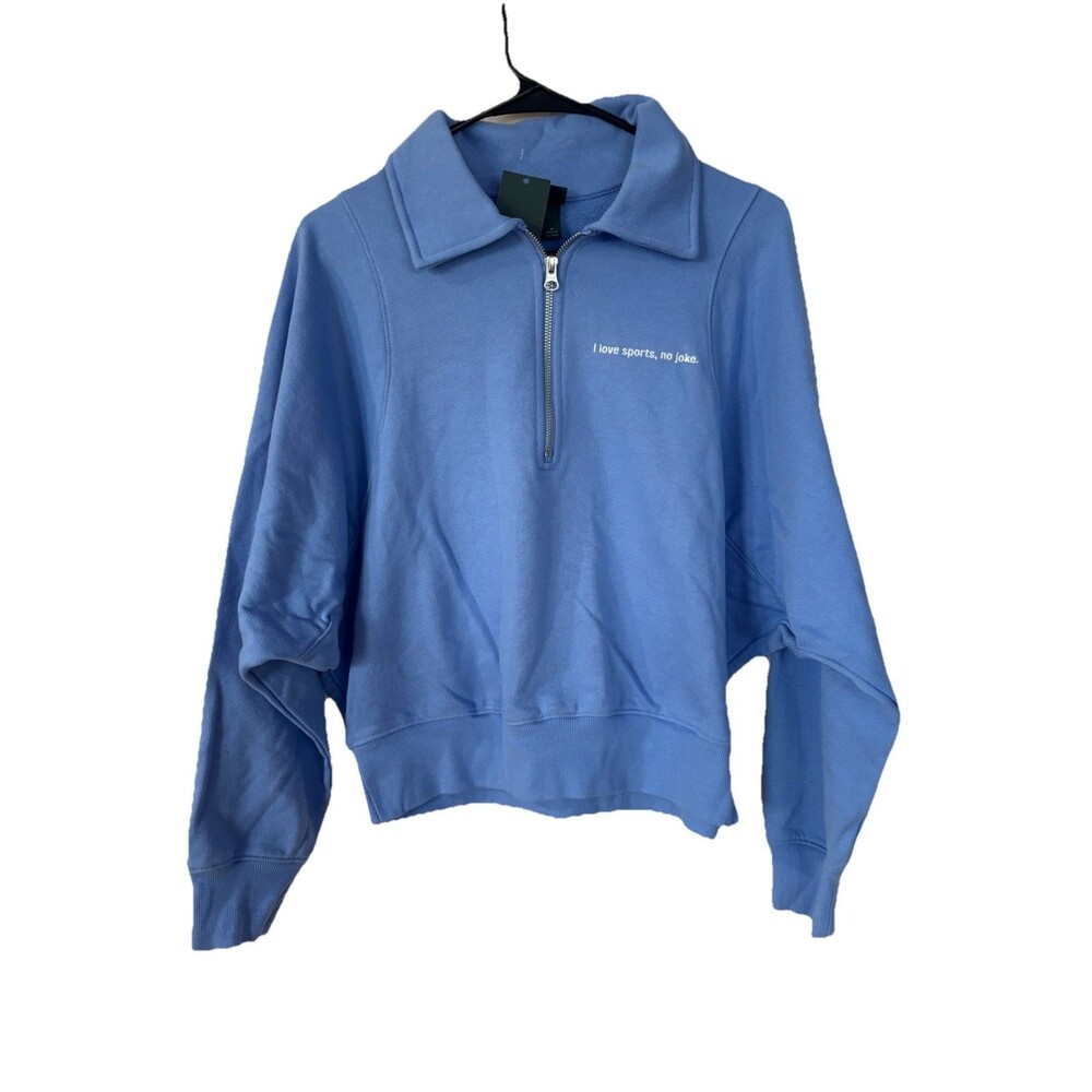 Women's Wild Fable Blue "I Love Sports" 1/4-Zip Polo Collar Cropped Sweatshirt M
